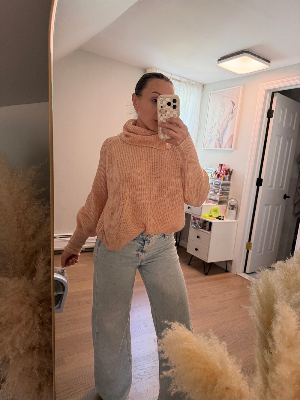 Brave Soul Oversized Cowl Neck Sweater in Peach